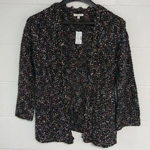 MAURICES NATURE COLORED, CHUNKY, SOFT, OPEN FRONT, CARDIGAN W/GOLD THREADS